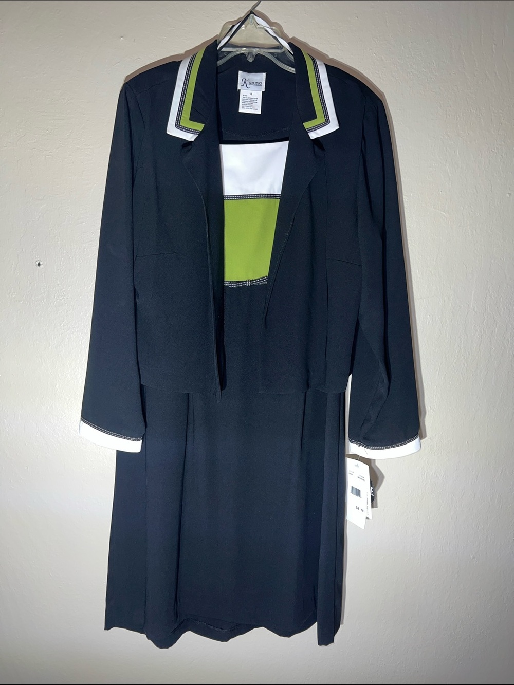 K Studio NWT Vintage Black/white Dress and Jacket Set with Chartuce Green Accent